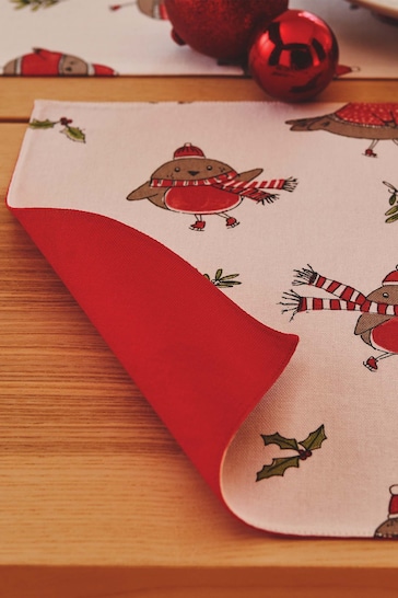 Catherine Lansfield Set of 2 Red Christmas Robins Wipeable Placemats