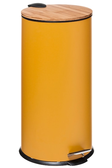 5Five Smart Mustard Yellow Modern Mustard Waste Bin with Bamboo Pedal Lid 30L