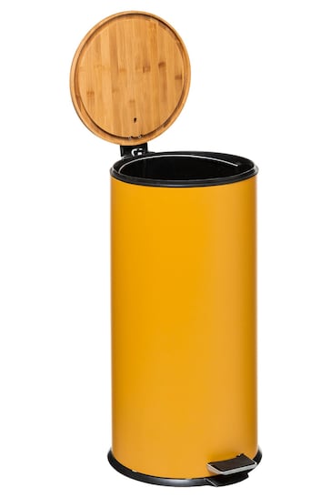 5Five Smart Mustard Yellow Modern Mustard Waste Bin with Bamboo Pedal Lid 30L