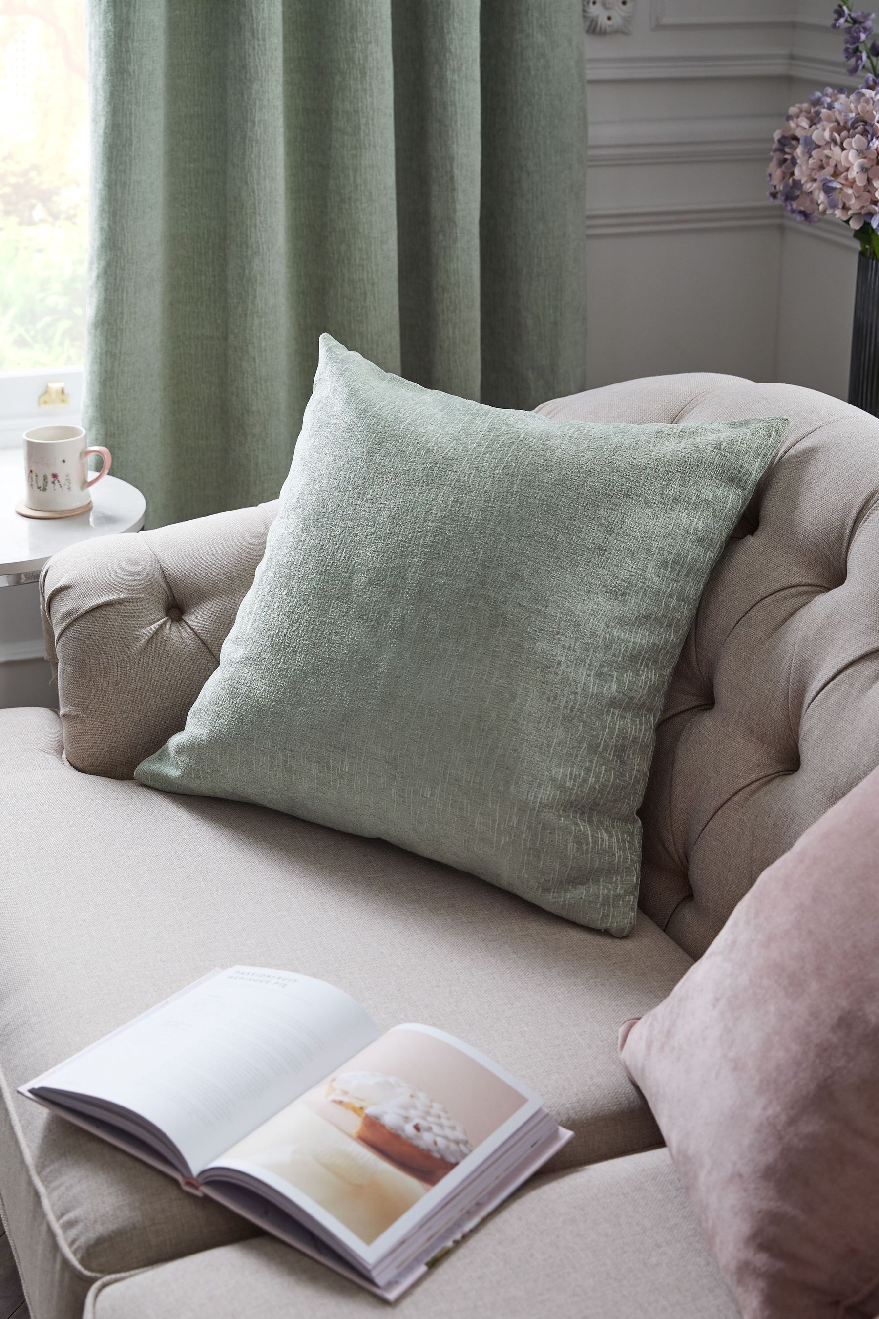 Buy Sage Green Heavyweight Chenille 59 x 59cm Cushion from the