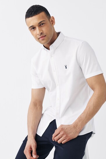 White/Blue/Navy Slim Fit Short Sleeve Stretch Oxford Shirts 3 Pack