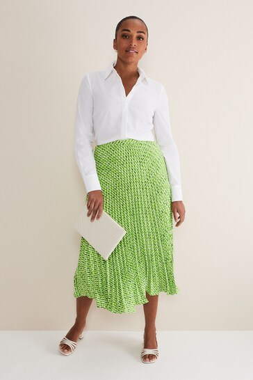 Phase Eight Green Elmina Geo Pleated Midi Skirt