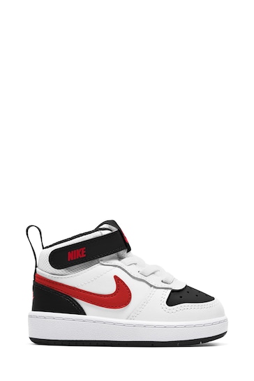 Nike White/Red Toddler Court Borough Mid Trainers