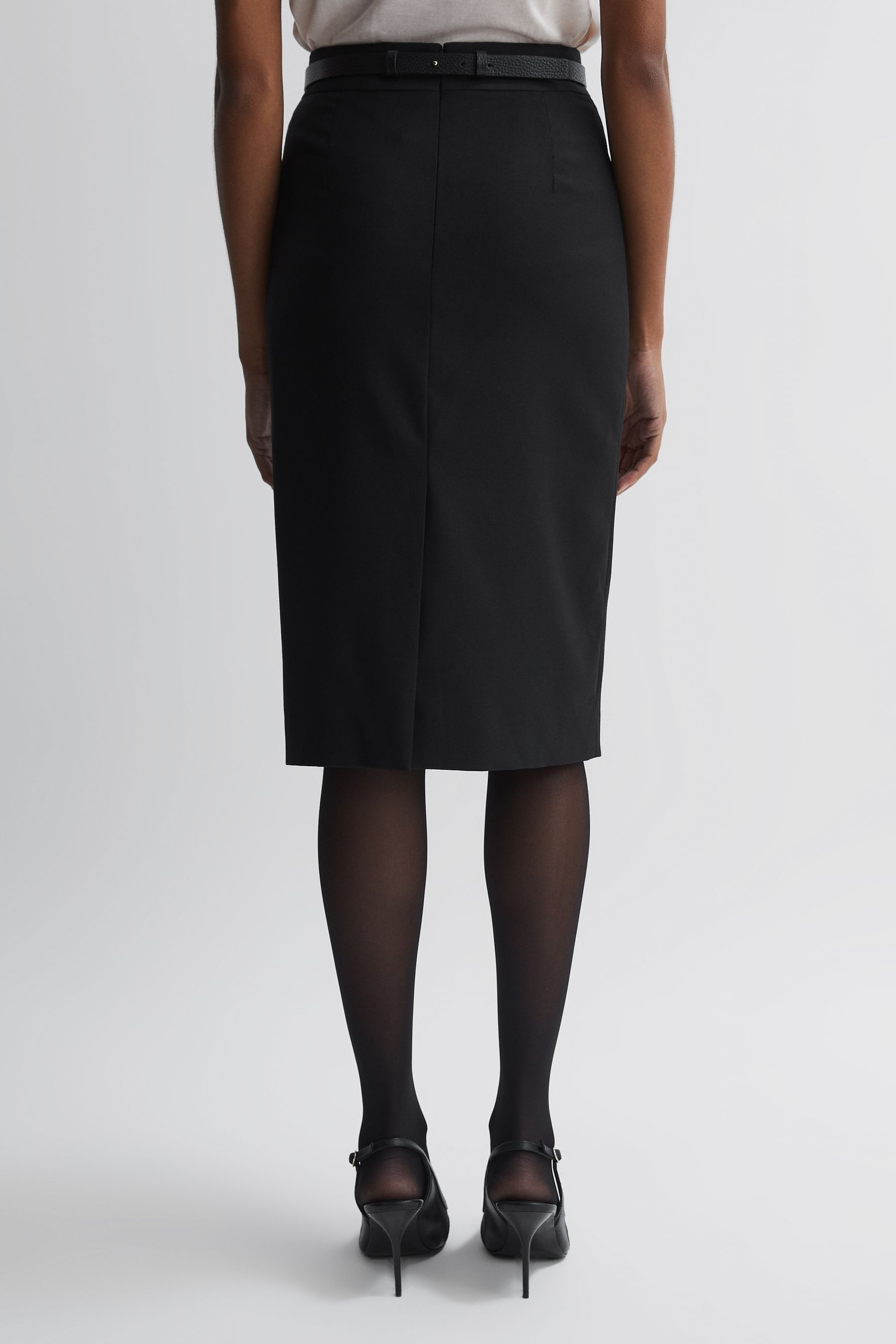 Reiss Black Haisley Tailored Wool Blend Pencil Skirt