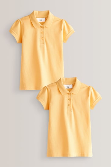 Yellow Regular Fit 2 Pack Cotton Short Sleeve Polo Shirts (3-16yrs)