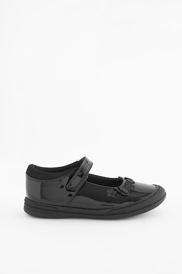 Black Butterfly Detail Wide Fit (G) Junior Leather School Mary Jane Shoes