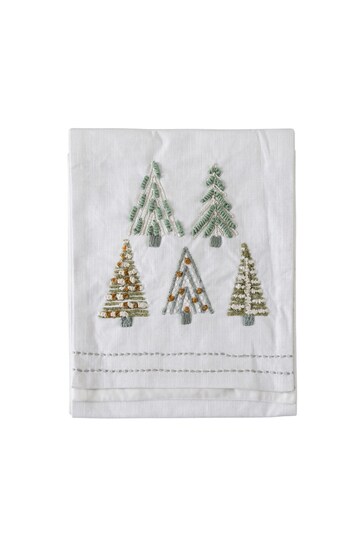 Gallery Home White Embroidered Christmas Trees Table Runner 2.5 Metres