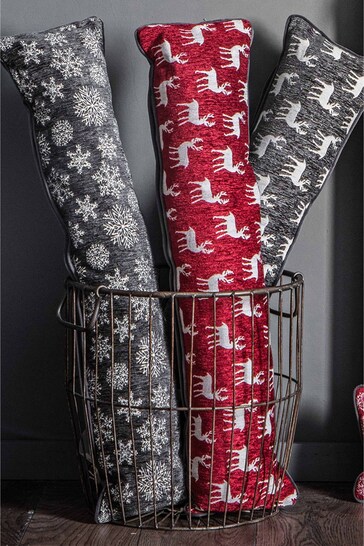 Gallery Home Grey Chenille Christmas Reindeer Grey Draught Excluder