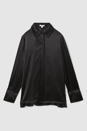 Reiss Black Hailey Silk Shirt