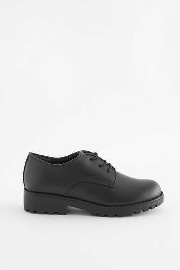 Black Wide Fit (G) School Leather Lace-Up Shoes