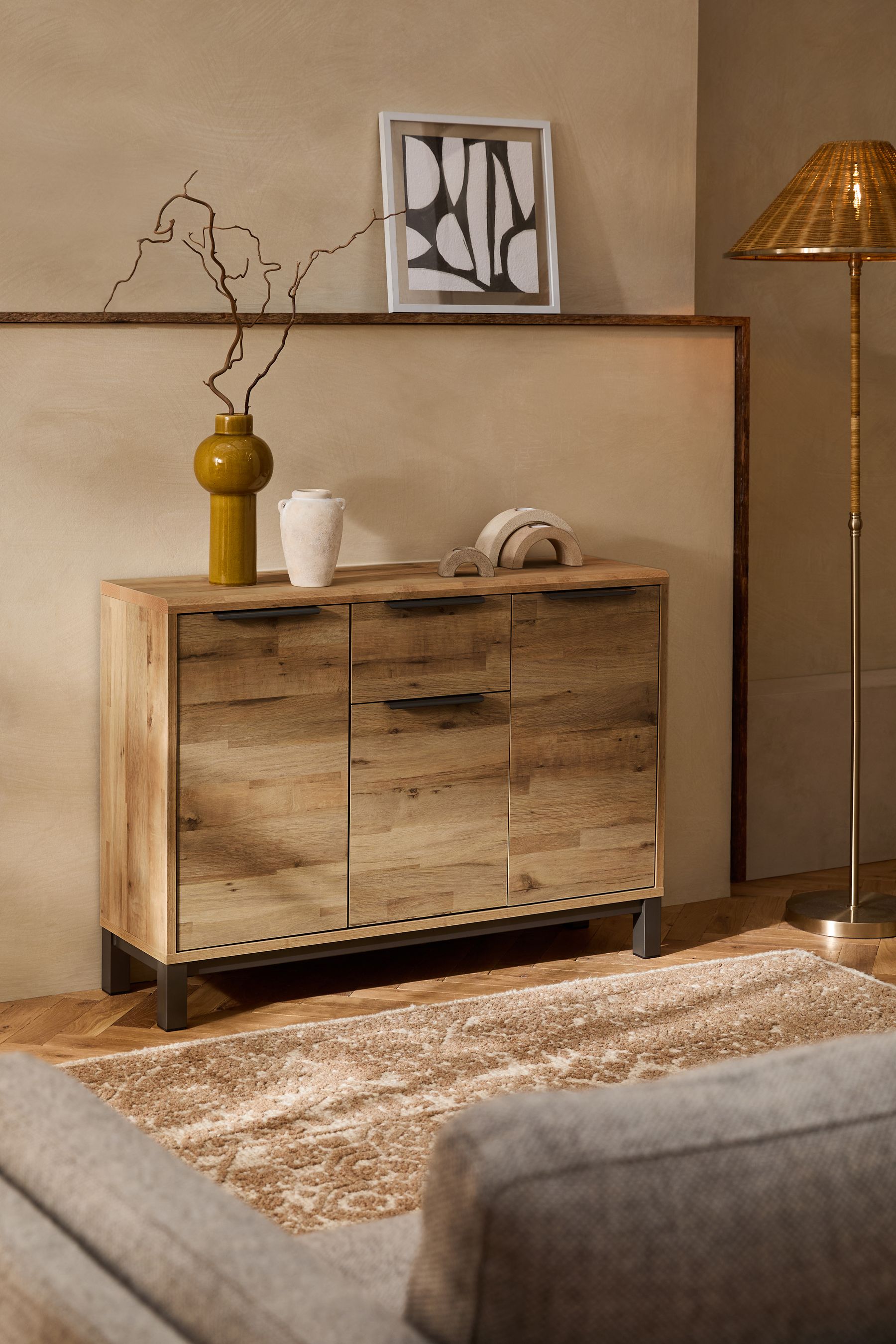 Dark Bronx Oak Effect Space Saving Large Sideboard