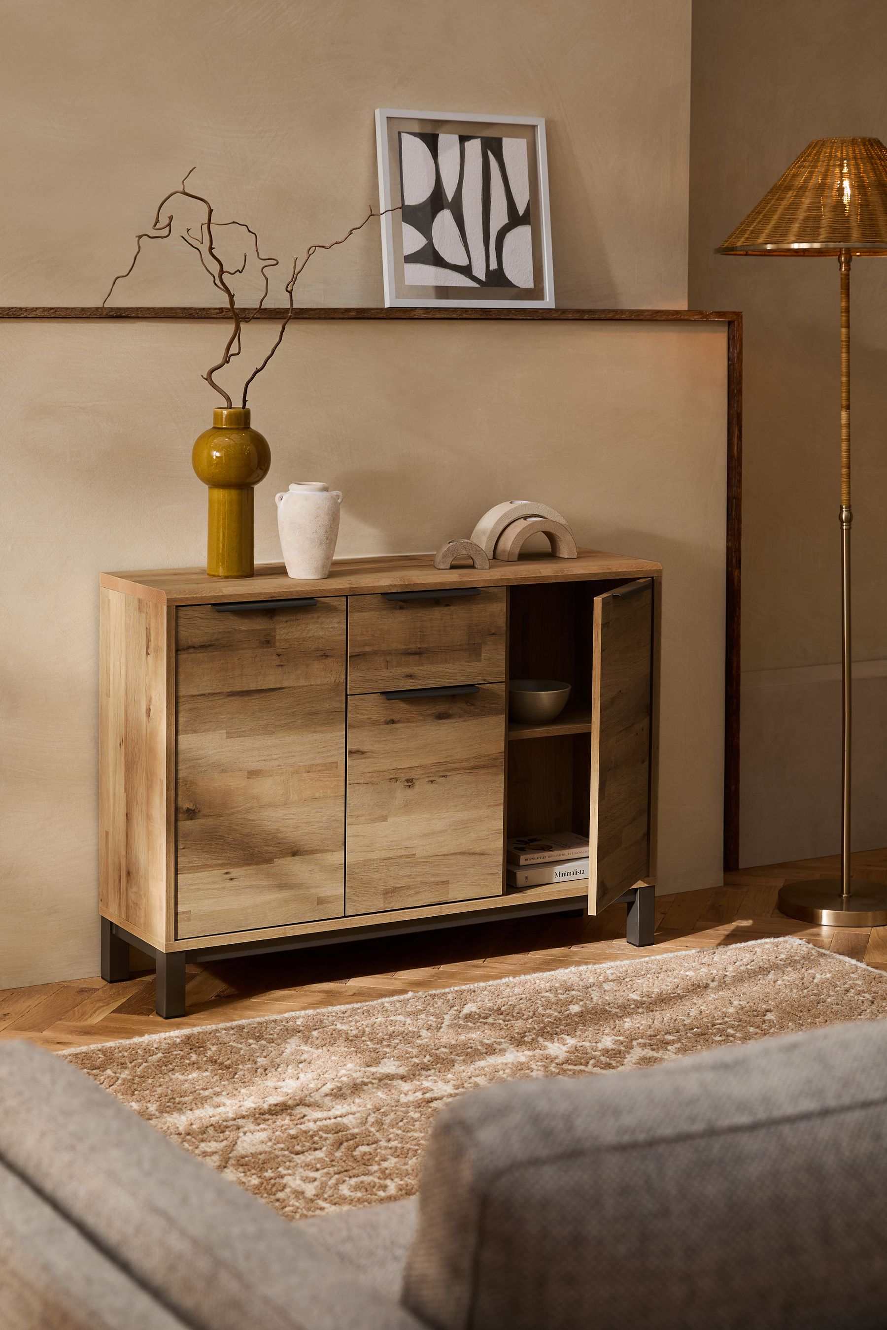 Dark Bronx Oak Effect Space Saving Large Sideboard