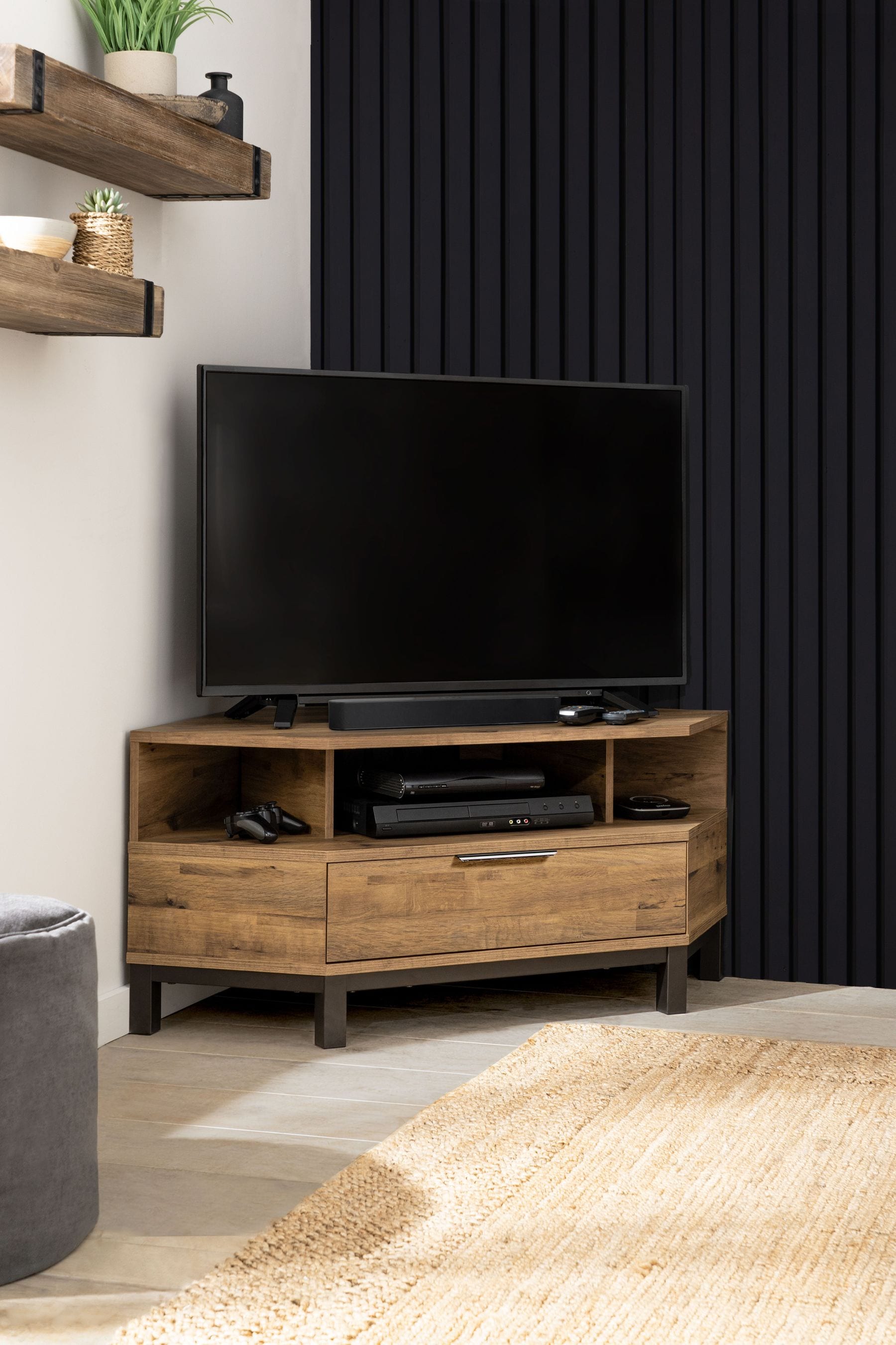 Corner tv unit dark wood top