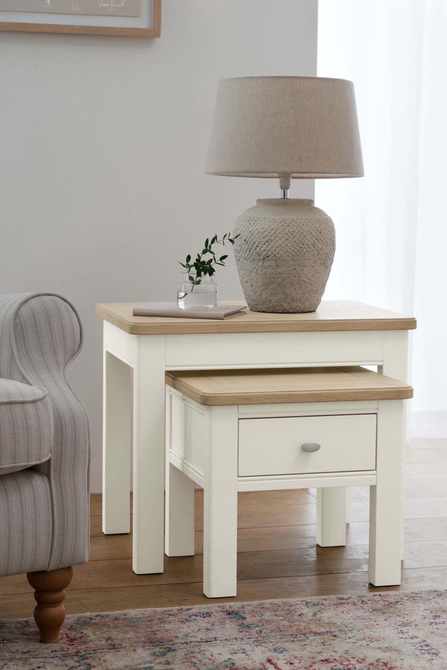 Buy Chalk White Hampton Painted Oak Storage Nest of Tables from