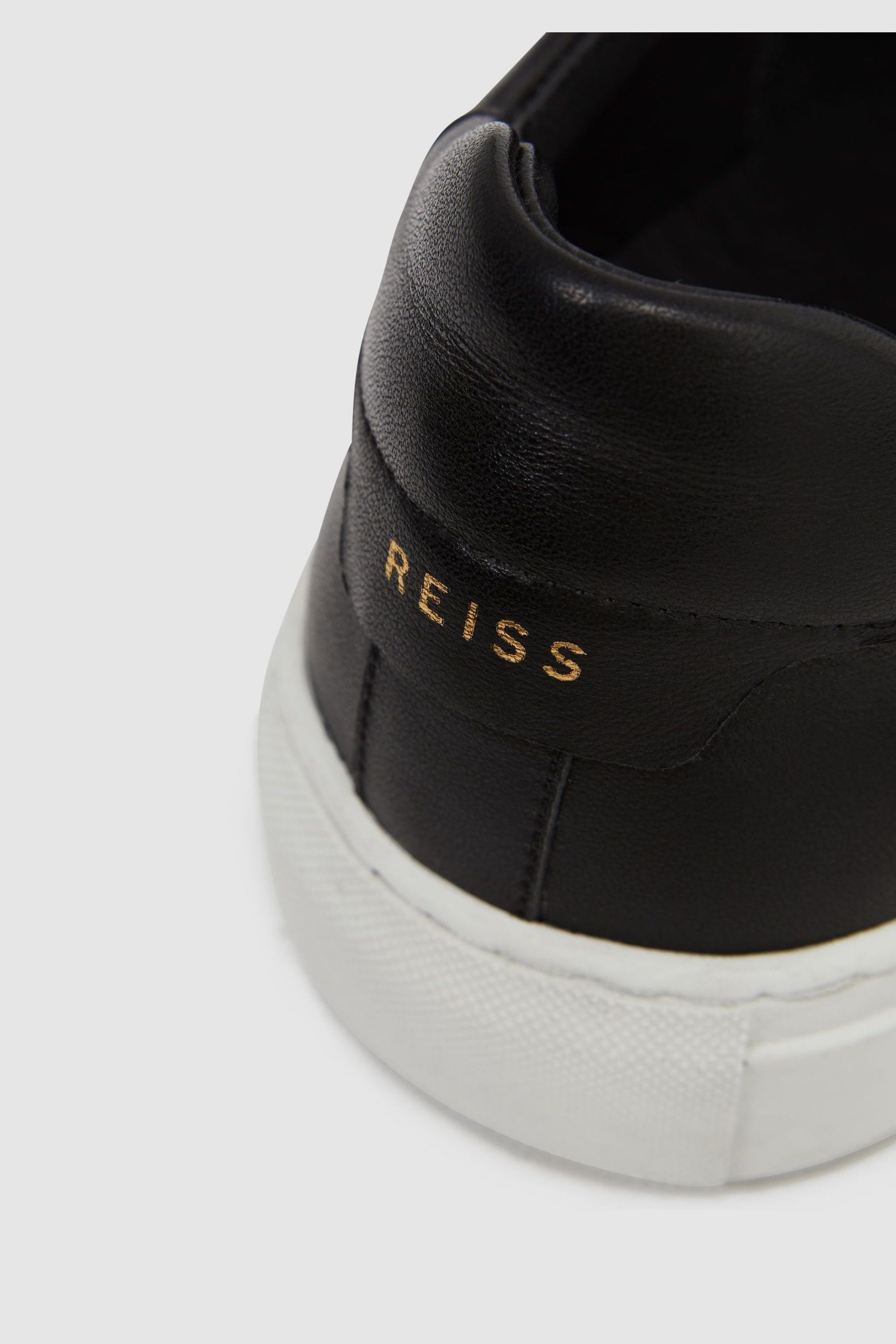 Mens black leather trainers with sales white sole