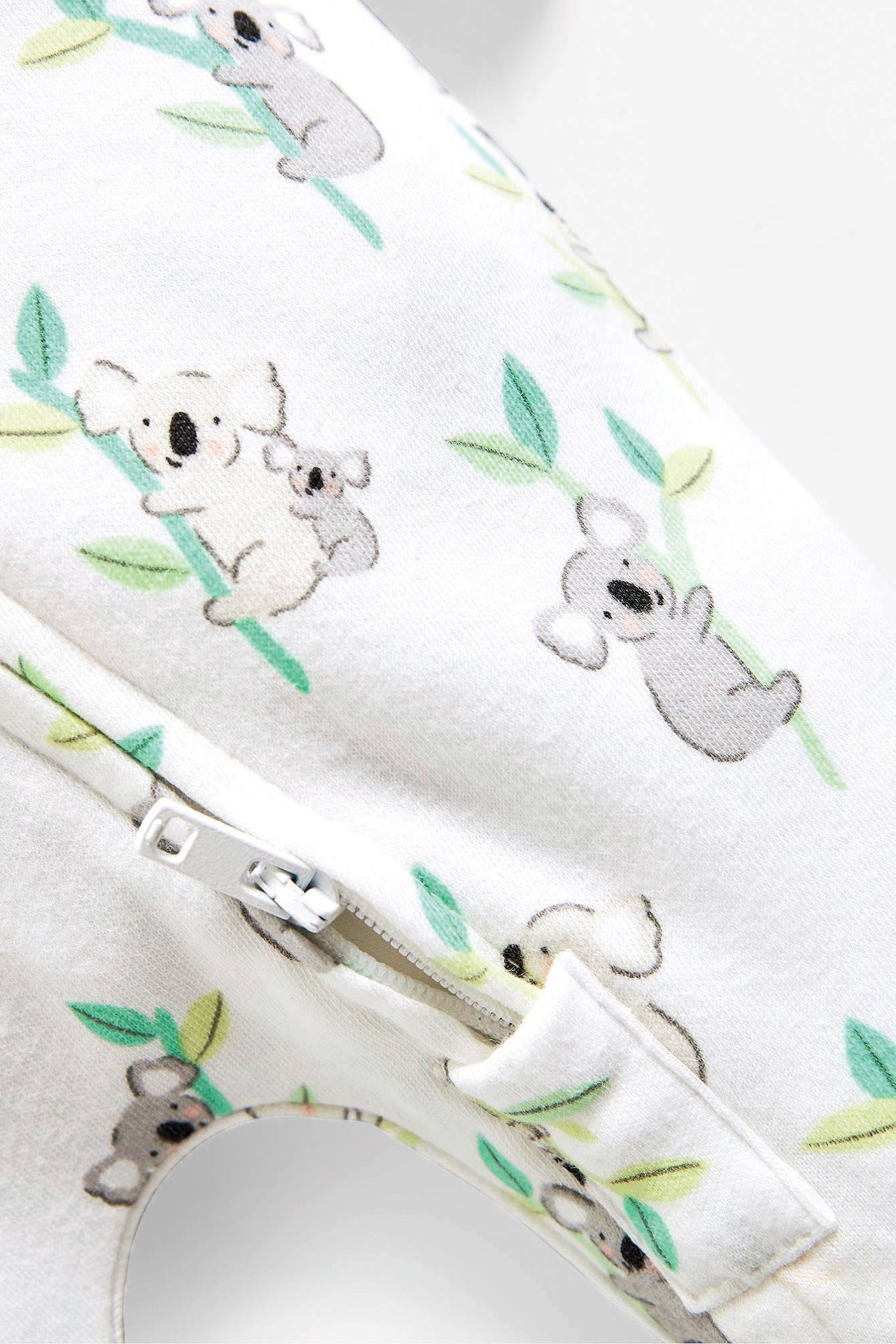 JoJo Maman B b White Koala Print Zip Cotton Baby Sleepsuit