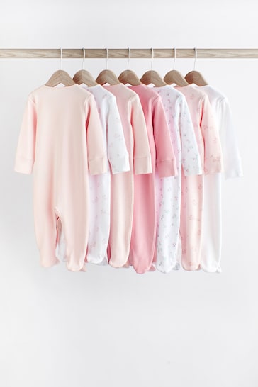 Pale Pink Floral 7 Pack Baby Sleepsuits (0-2yrs)