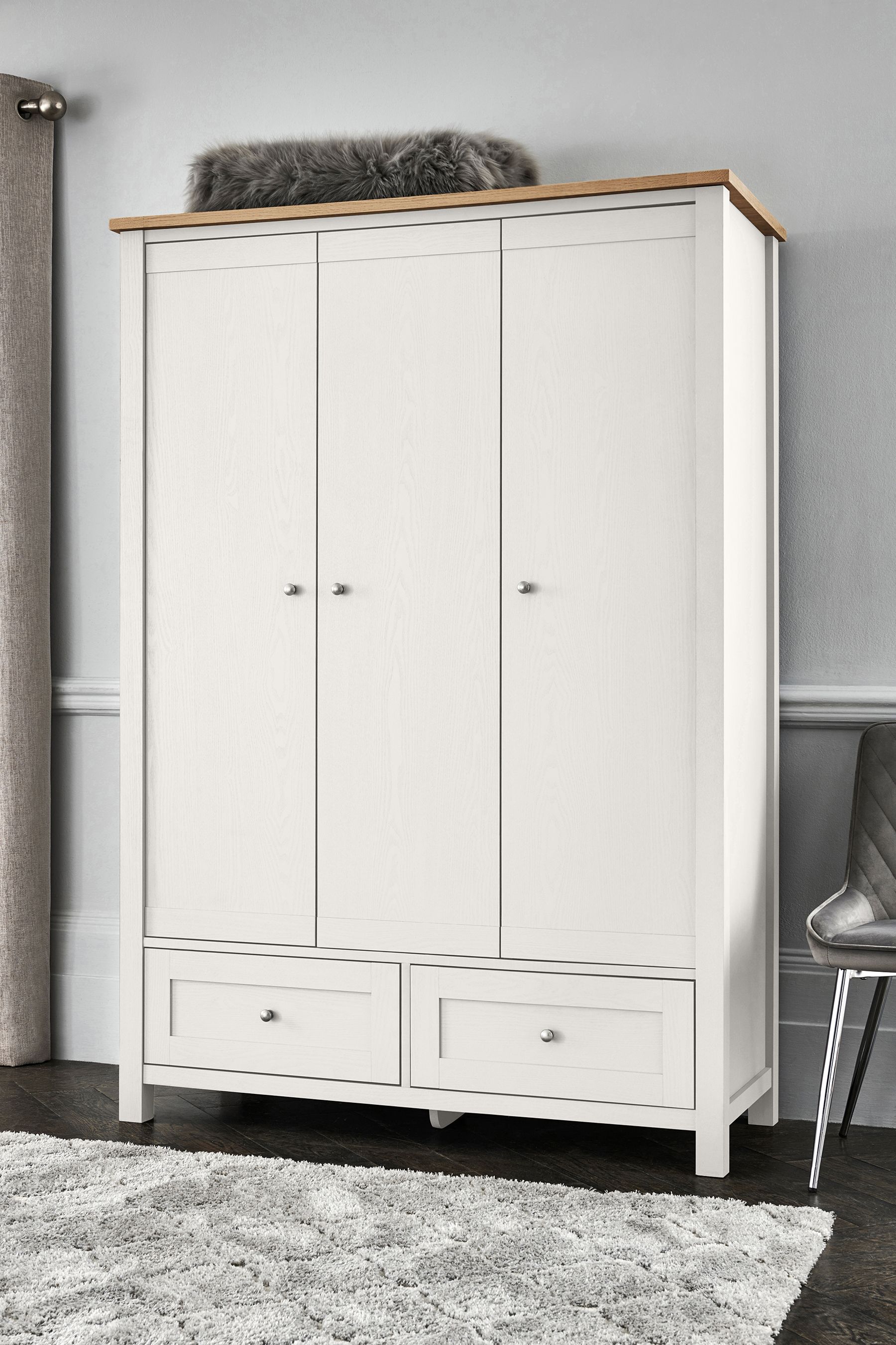 Buy Chalk White Malvern Paint Effect Triple 2 Drawers Wardrobe
