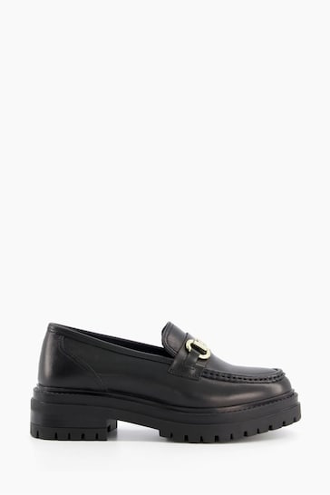 Dune London Black Wide Fit Gallagher Chunky Snaffle Trim Loafers