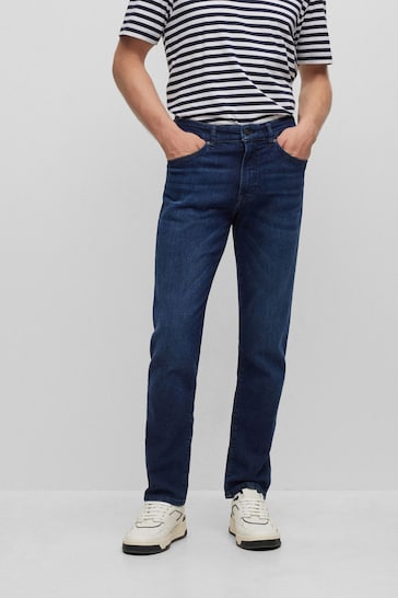 BOSS Navy Blue Maine Straight Fit Stretch Denim Jeans