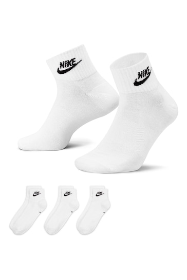 Nike White Everyday Essential Ankle Socks 3 Pack