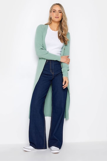 Long Tall Sally Green Longline Ribbed Button Cardigan