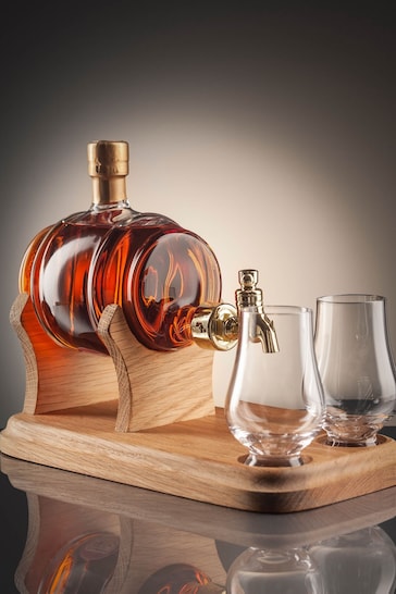 DrinksTime Stylish Whisky Barrel and Tap Whisky Decanter Set