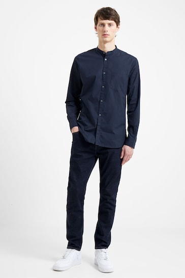 French Connection Navy Grandad Collar Long Sleeve Shirt