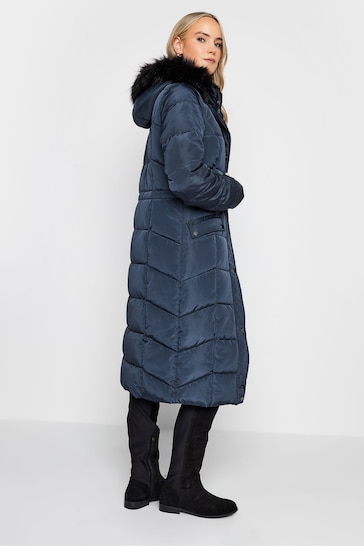 Long Tall Sally Blue Faux Fur Trim Padded Coat