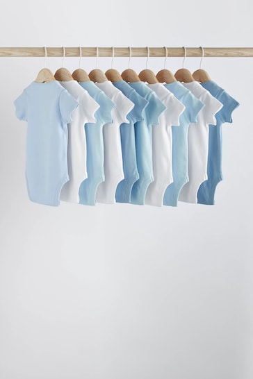 Blue 10 Pack Plain Baby Bodysuits