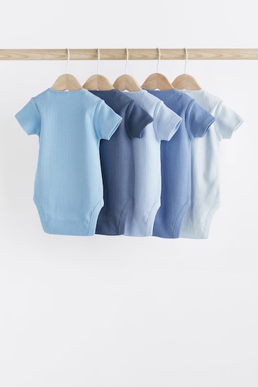Blue Plain Rib Baby Bodysuits 5 Pack