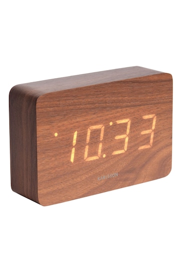 Karlsson White Dark Wood Veneer Square Alarm Clock