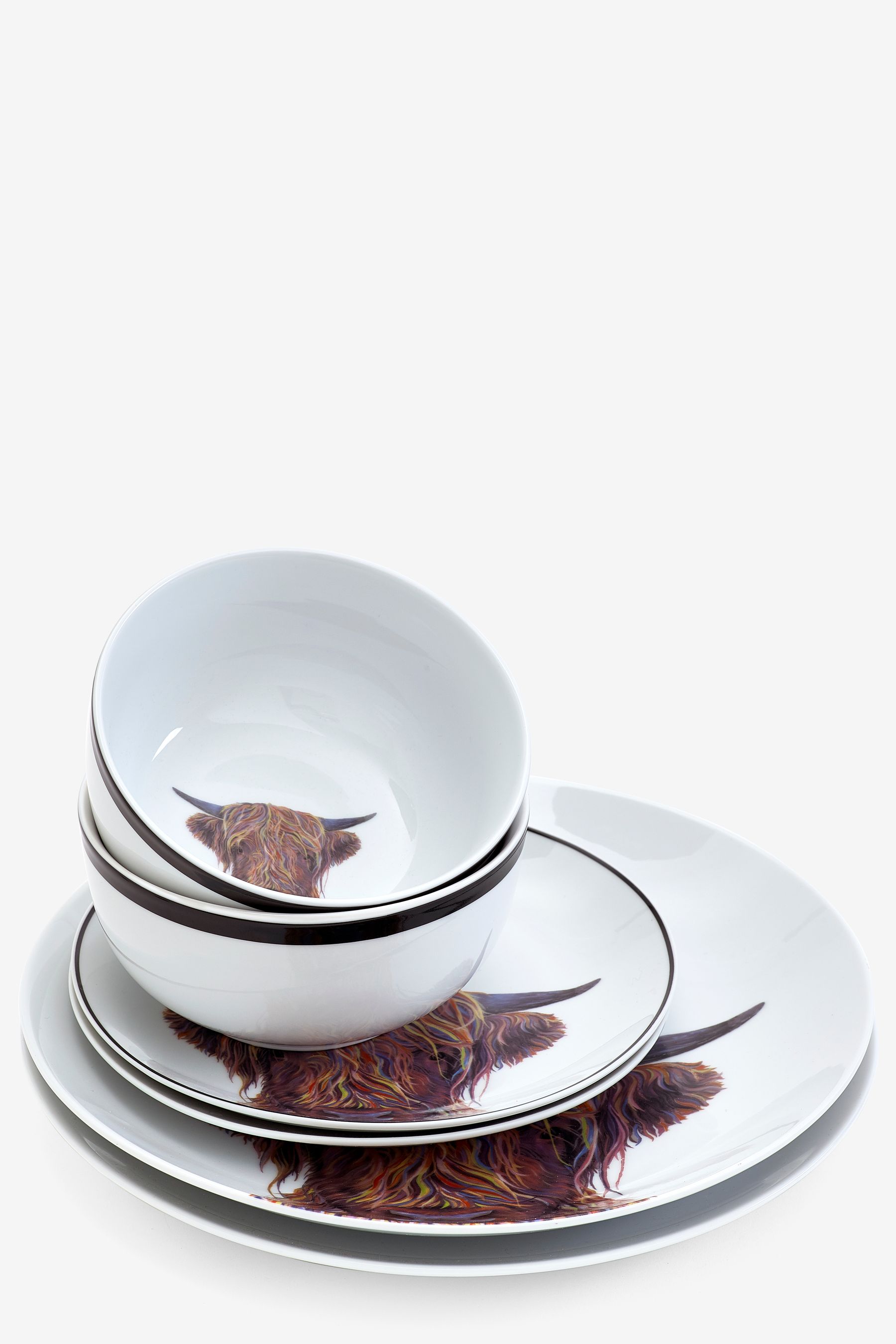 12 Piece Multi Colour Cow Dinner Set