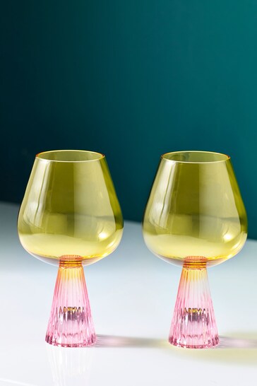 Set of 2 Yellow Aubrie Bright Wine Glasses