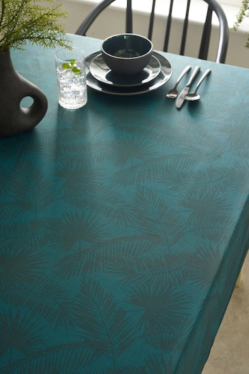 Teal Blue Palm Leaf Wipe Clean Table Cloth