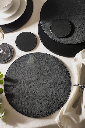 Set of 4 Black Reversible Faux Leather Placemats and Coasters Set