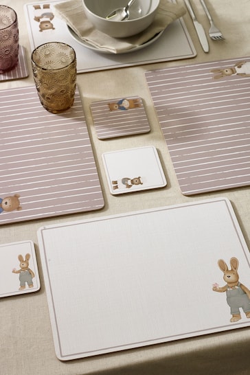 Set of 4 Natural Bertie Bear and Rosie Rabbit Corkback Placemats and Coasters
