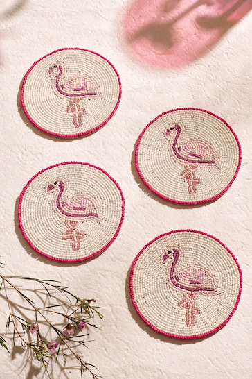 Set of 4 Pink Flamingo Beaded Coasters