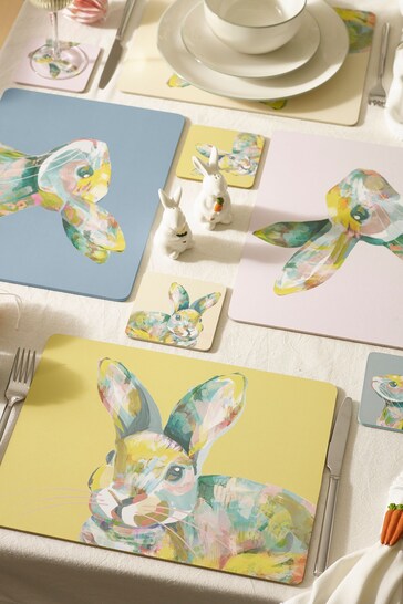 Set of 4 Yellow Bunny Rabbit Corkback Placemats And Coasters