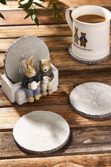 Set of 4 Grey Bunny and Bear Coasters