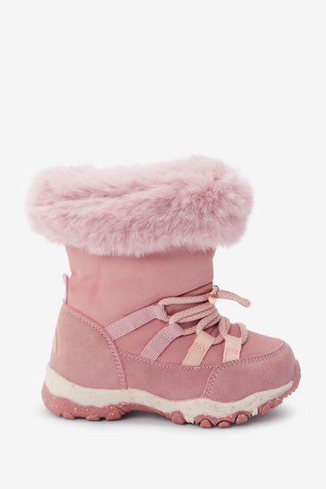 Pink Water Resistant Warm Lined Snow Boots