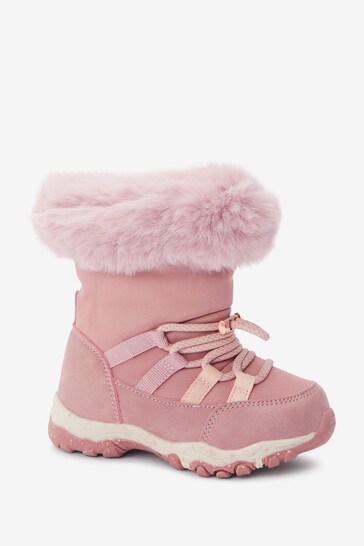 Pink Water Resistant Warm Lined Snow Boots