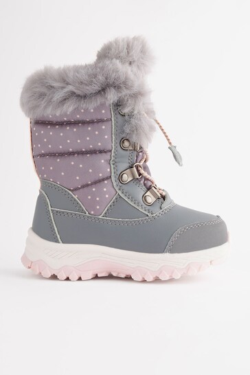 Grey Warm Lined Snow Boots