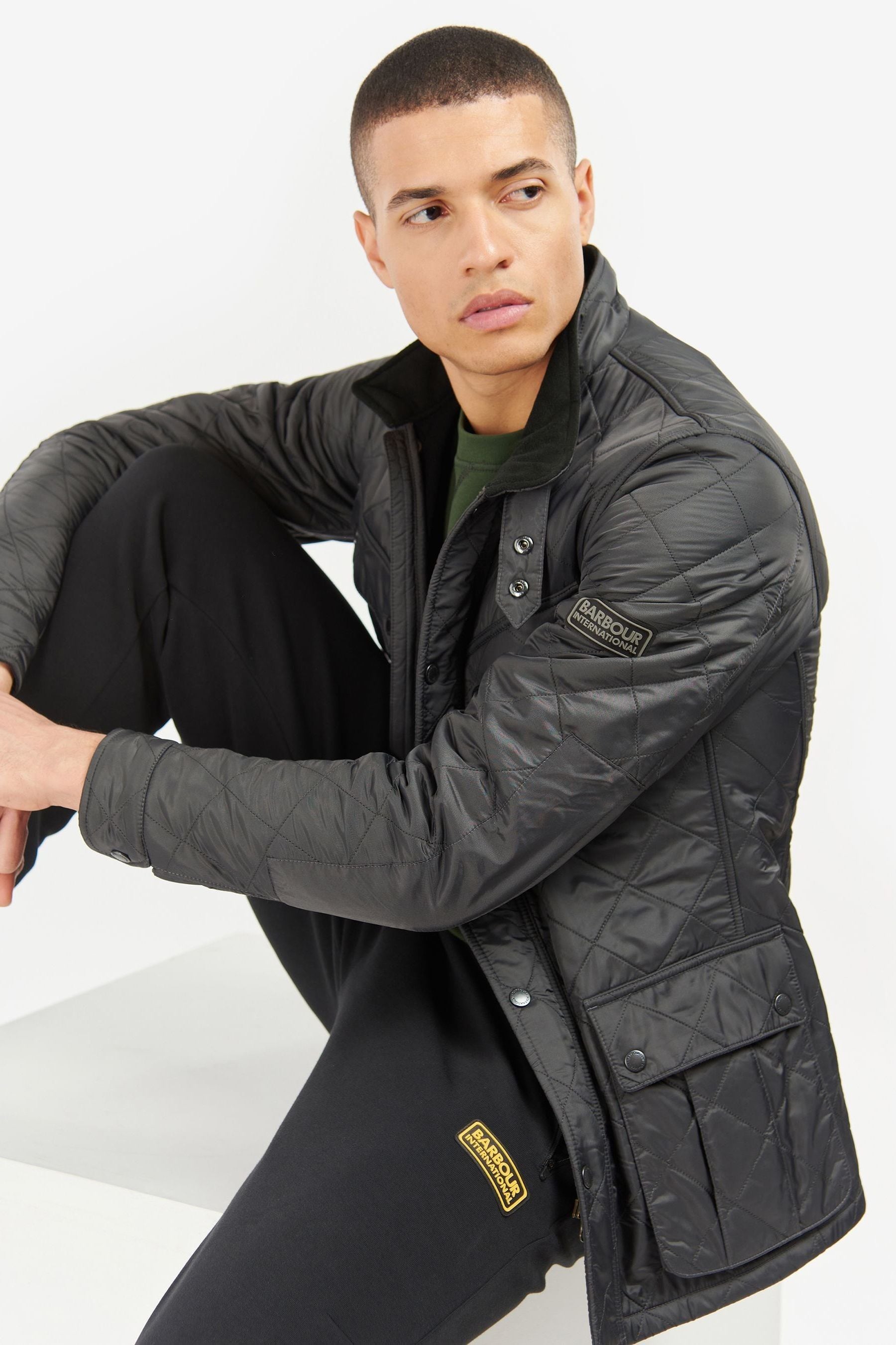 Barbour International Grey Tourer Ariel Polar Quilt Jacket