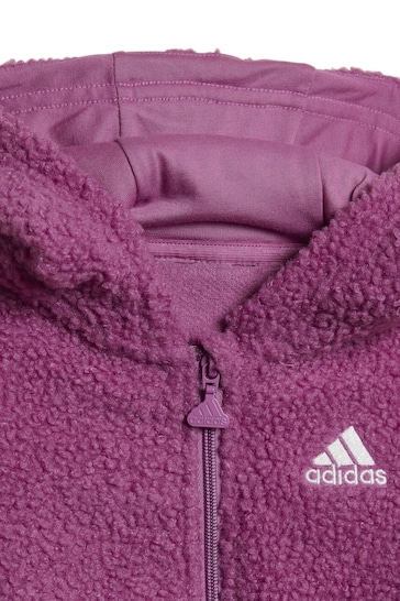 adidas Pink Hooded Teddy Fleece Jogger Set
