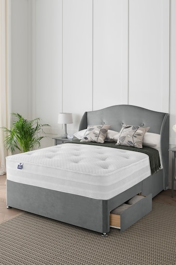 Silentnight Grey Eco 1200 Mirapocket Mattress and 2 Drawer Velvet Divan Base Bed Set
