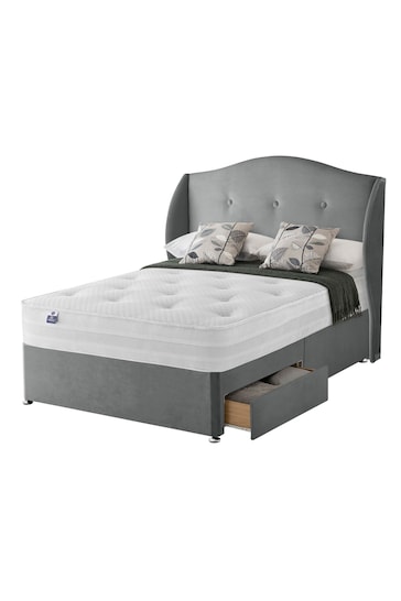 Silentnight Grey Eco 1200 Mirapocket Mattress and 2 Drawer Velvet Divan Base Bed Set