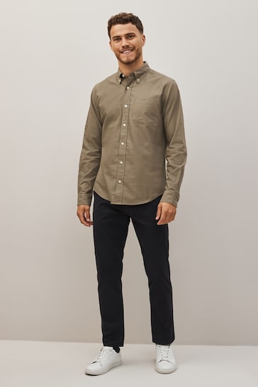 Stone Natural Regular Fit Long Sleeve Oxford Shirt