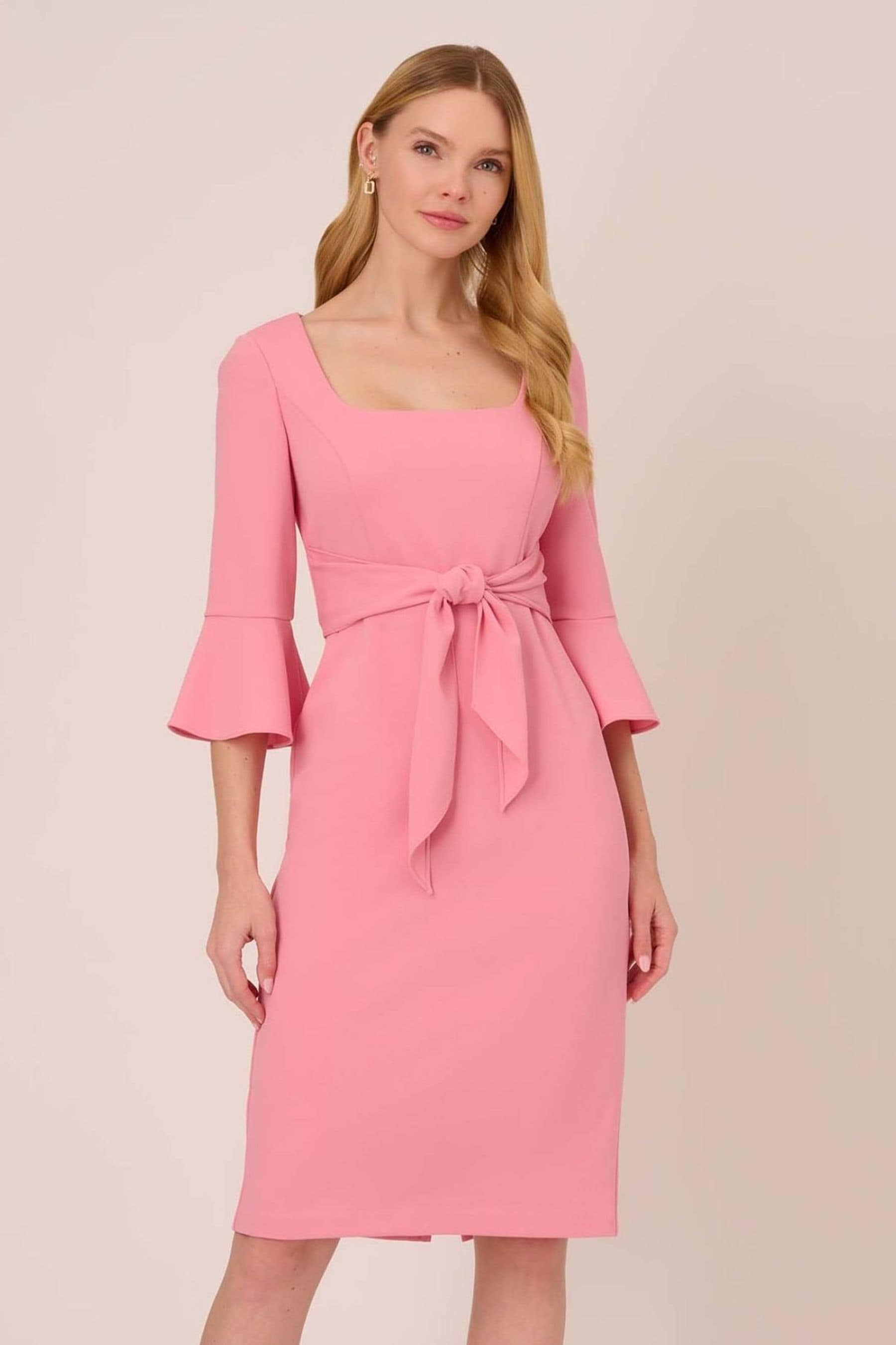 Buy Adrianna Papell Pink Bell Sleeves Tie Front Dress from the