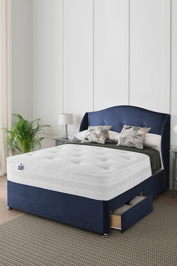 Silentnight Blue Eco 1200 Mirapocket Mattress and 2 Drawer Velvet Divan Base Bed Set